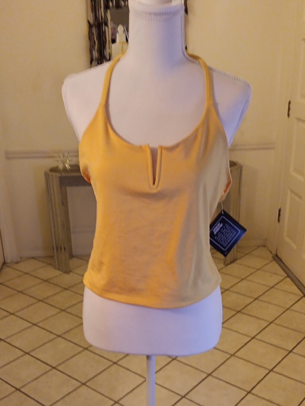 Women's Yellow Scoop Neck Tank Top with Front V-Notch